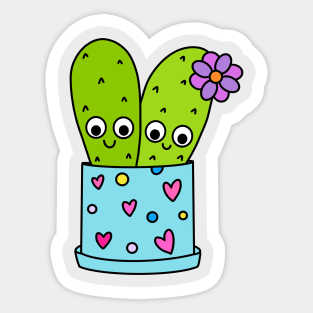 Cute Cactus Design #216: Cacti Couple In Cute Pot Sticker